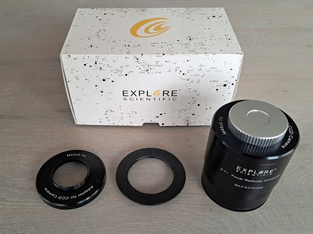 EXPLORE SCIENTIFIC 3" 0,7x reductor/corrector, Ophalen of Verzenden, Zo goed als nieuw, Onderdelen of Accessoires