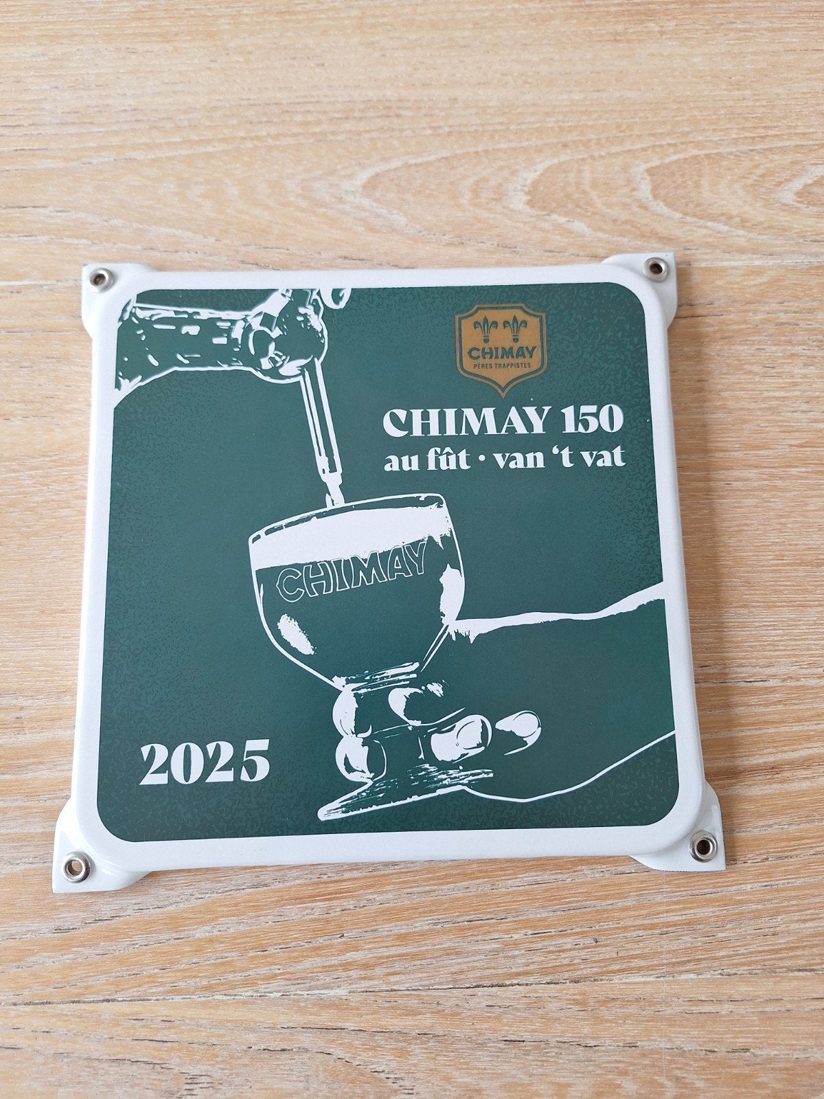 CHIMAY emaille bord 2025, Ophalen of Verzenden, Zo goed als nieuw, Reclamebord, Plaat of Schild