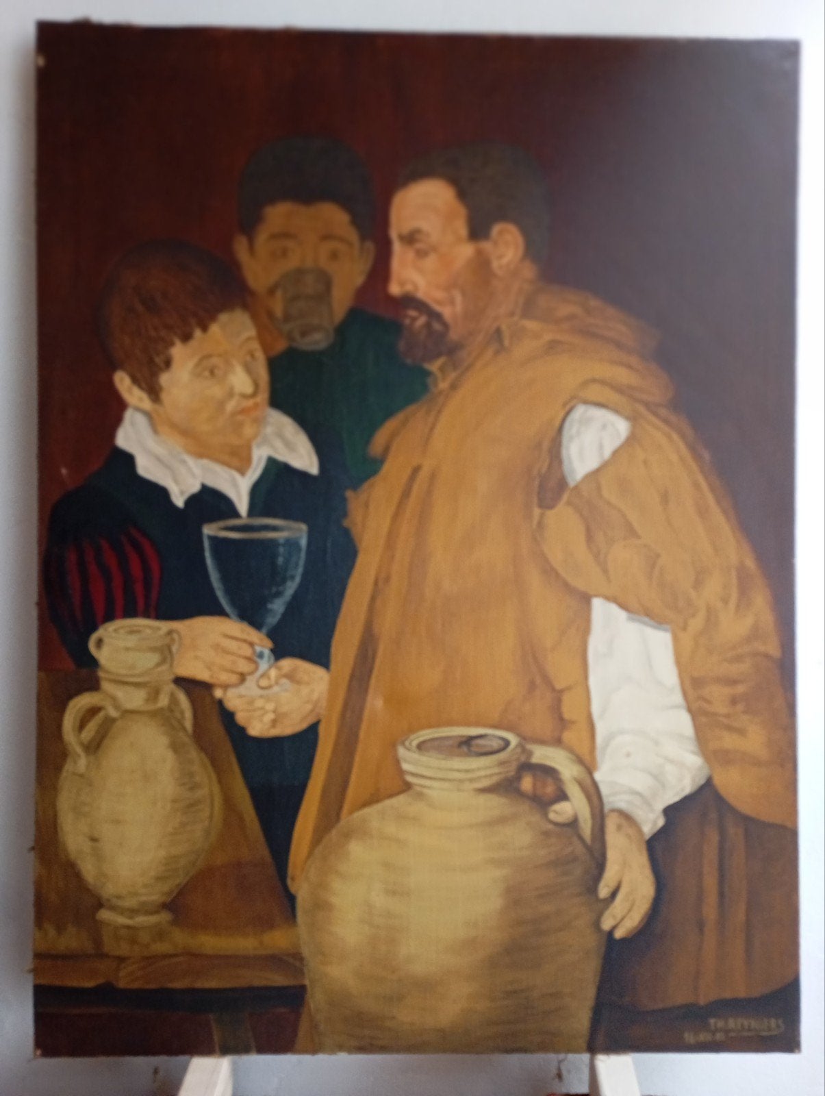 peinture d'après Diego Velázquez El Aguador de Sevilla, Antiquités & Art, Enlèvement ou Envoi, Vintage, Signé