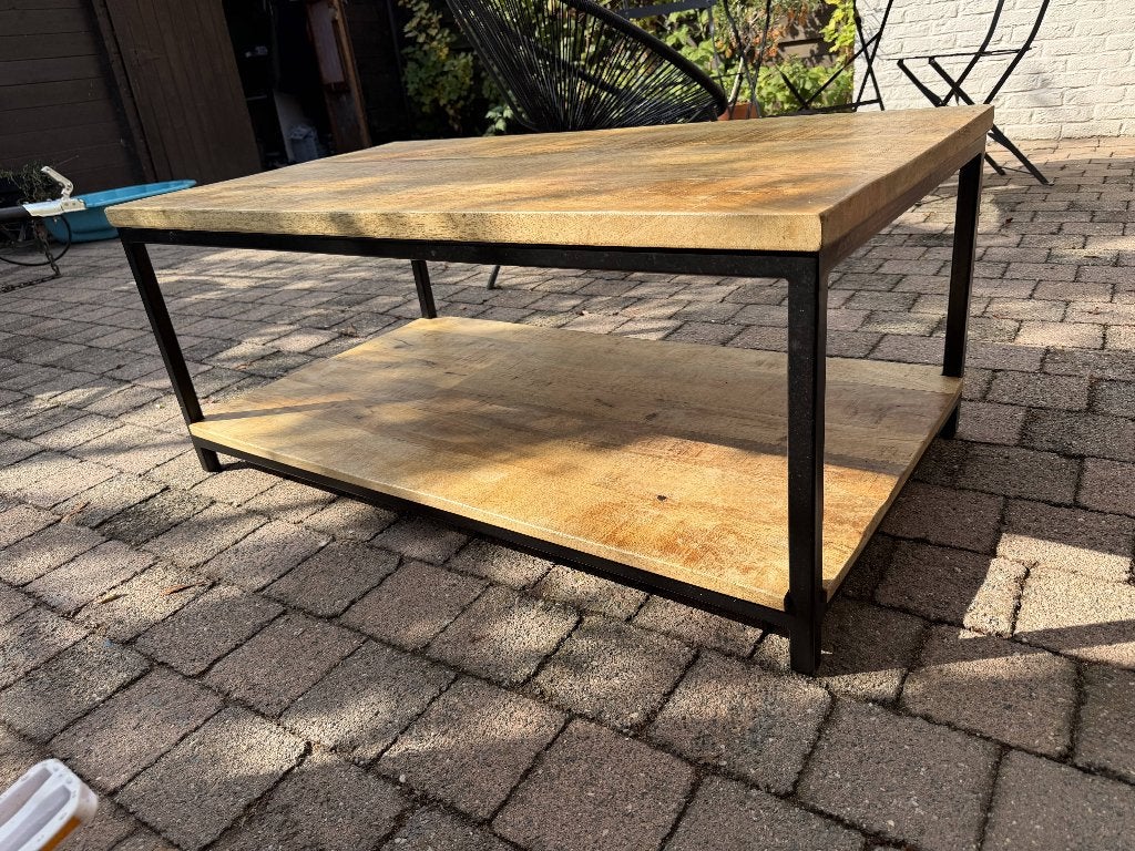 Industriële Salontafel Mangohout, Ophalen, 100 tot 150 cm, 50 tot 100 cm, Zo goed als nieuw