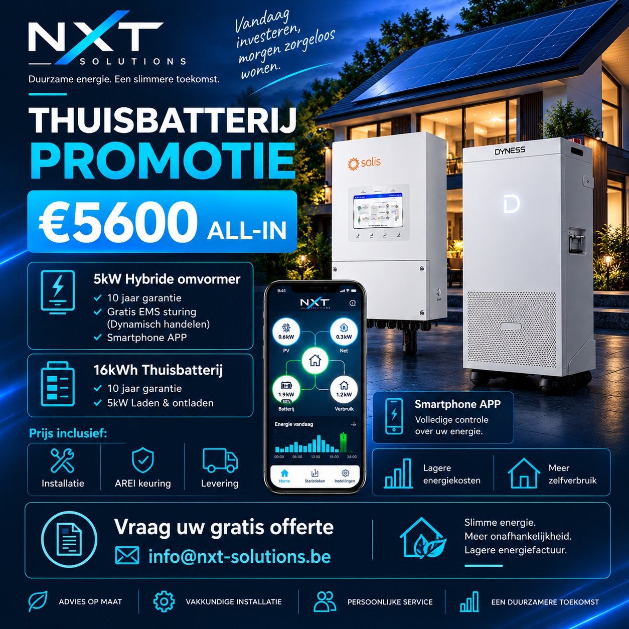 16kwh thuisbatterij, Ophalen, 200 wattpiek of meer, Nieuw, Compleet systeem