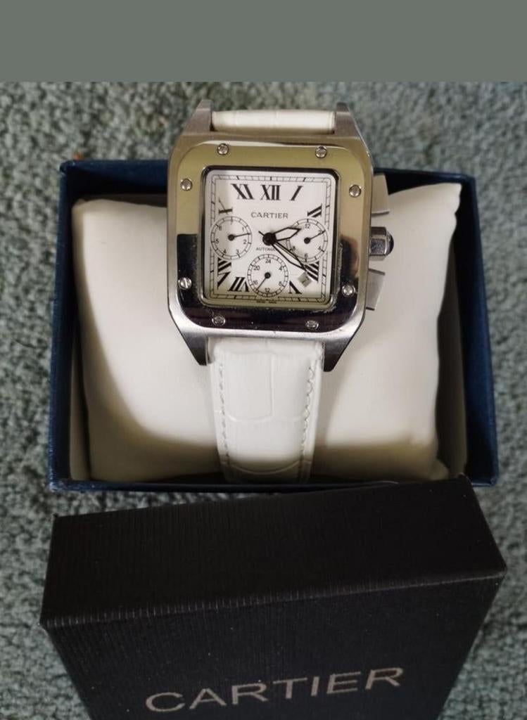 Zgan  Cartier Santos dameshorloge met automatic 38mm, Handtassen en Accessoires, Horloges | Dames, Overige merken, Leer, Staal