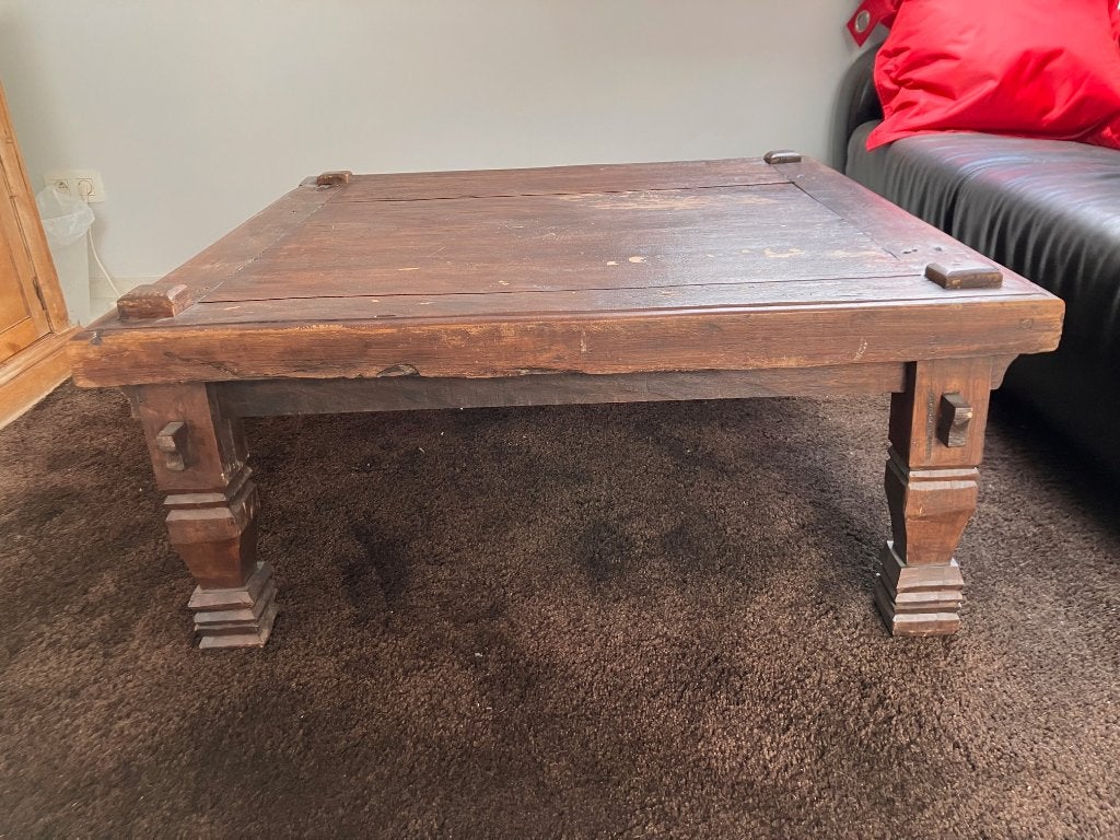 Table basse indonésienne en teck massif, Teck, Moins de 50 cm, Indonésienne, 50 à 100 cm