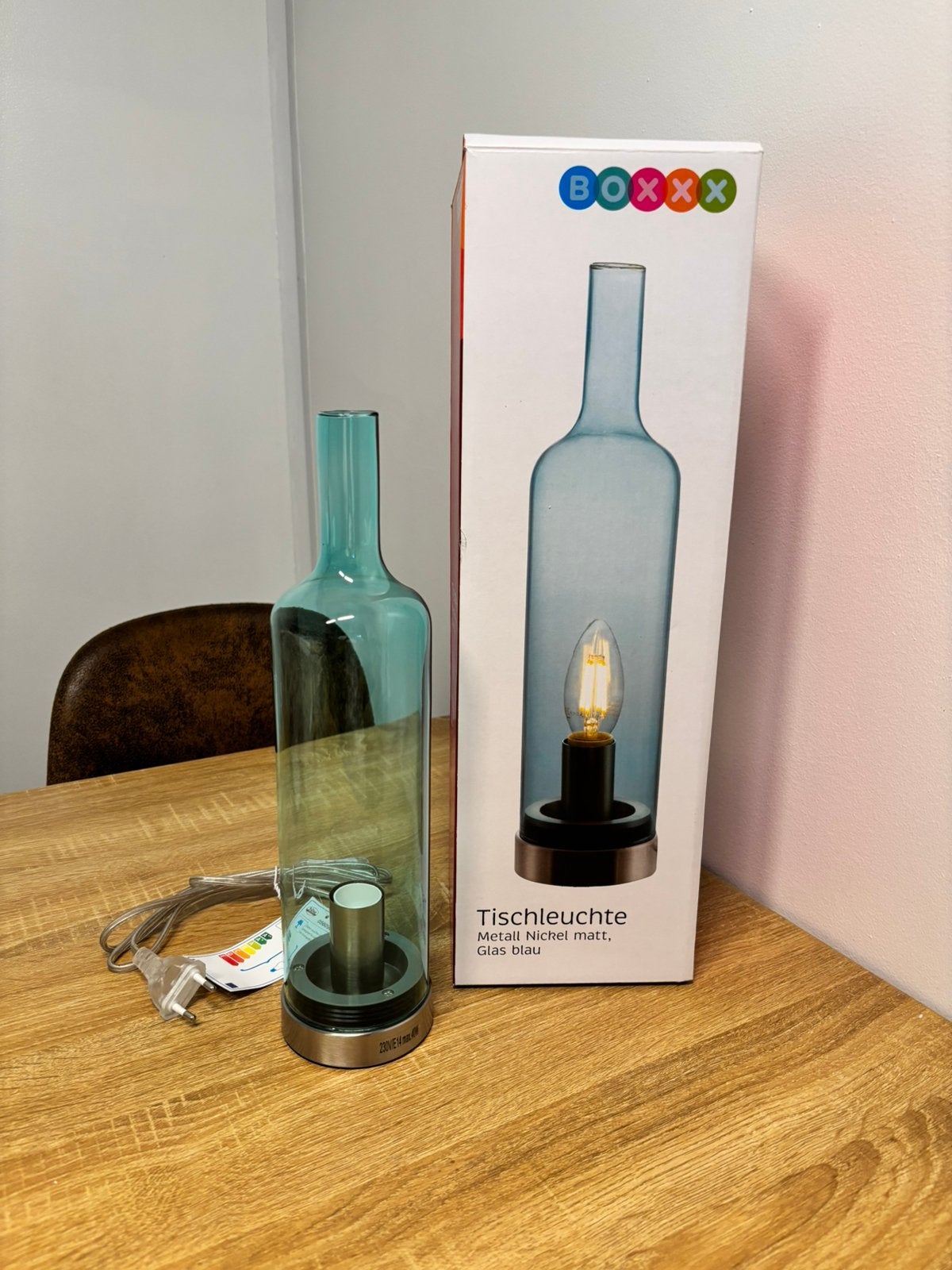 Prachtige BOXXX "Bottle" glazen tafellamp (Nieuw in doos!), Huis en Inrichting, Ophalen of Verzenden, Nieuw