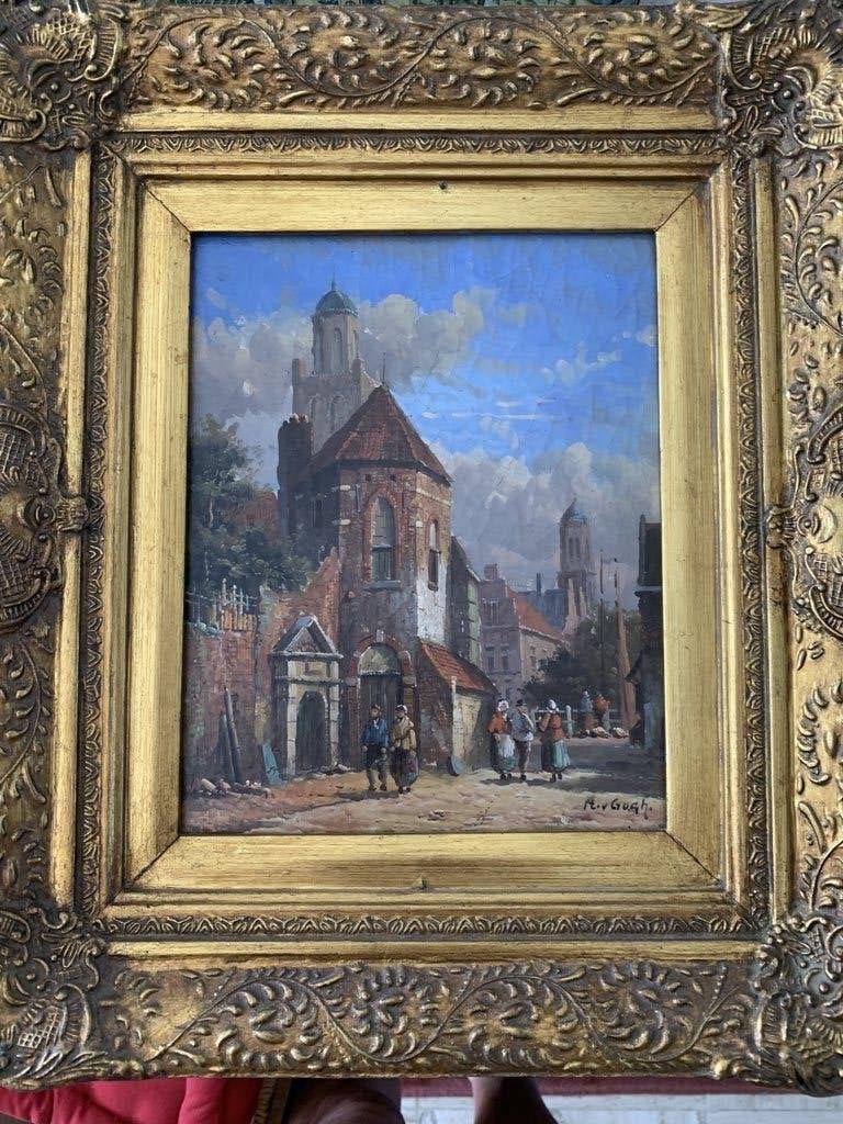 schilderij, Antiquités & Art, Art | Peinture | Classique, Cadre spécial, Panneau, Enlèvement, Paysage urbain / rural