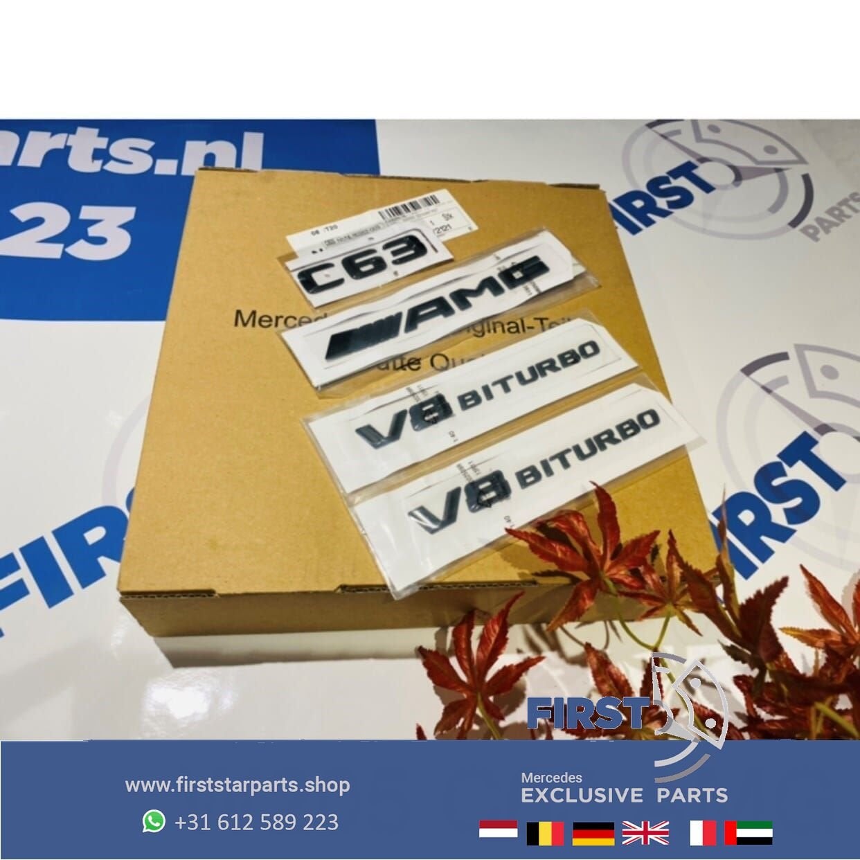 W205 C63 AMG LOGO SET C 63 ZWART EMBLEMEN SET Mercedes C KLA, Gebruikt, -, Ophalen of Verzenden, -