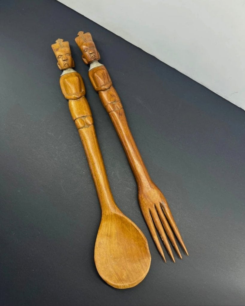 ensemble de couverts à salade en bois sculptures africaines, Maison & Meubles, Cuisine | Couverts, Comme neuf, Set de couverts