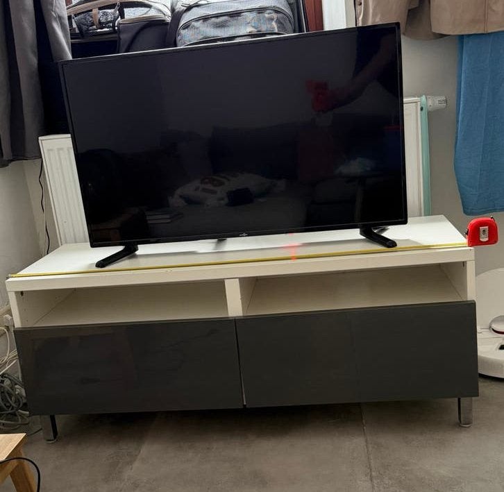 Meuble tv blanc gris bon etat, 25 à 50 cm, Moins de 100 cm, 100 à 150 cm, Enlèvement