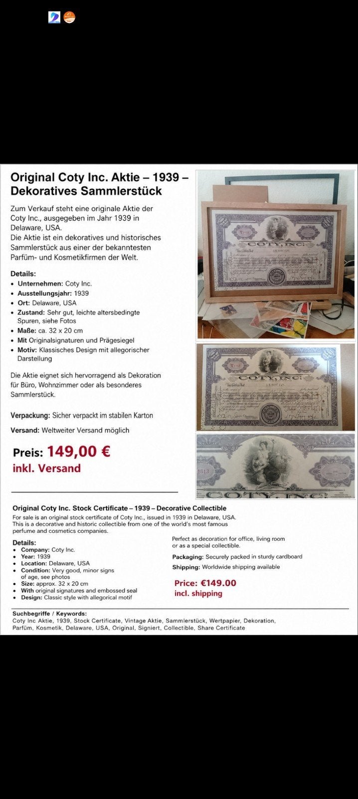 Ville de 1939, Timbres & Monnaies, Actions & Titres, Enlèvement ou Envoi