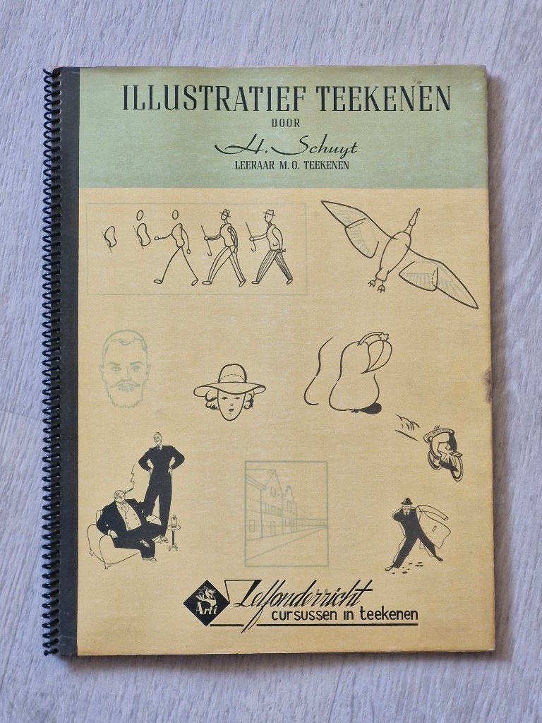 Vintage cursus "Illustratief Teekenen" - H. Schuyt ('40/'50), Antiquités & Art, Antiquités | Livres & Manuscrits, Enlèvement, H. Schuyt