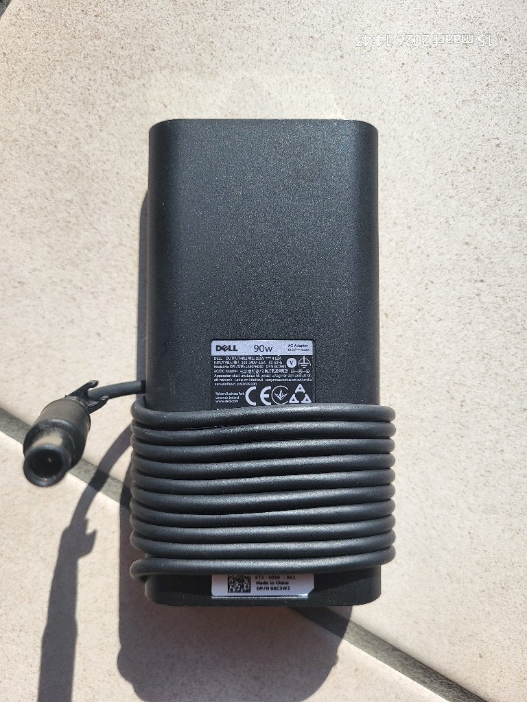 Laptop oplader Dell 90W 7,4mm met oplaadkabel GROTE PIN, Computers en Software, Ophalen of Verzenden, Zo goed als nieuw
