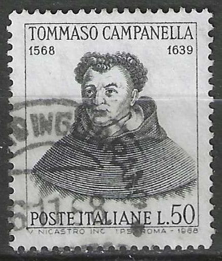 Italie 1968 - Yvert 1019 - Tommaso Campanella - 50 l. (ST), Timbres & Monnaies, Timbres | Europe | Italie, Envoi, Affranchi