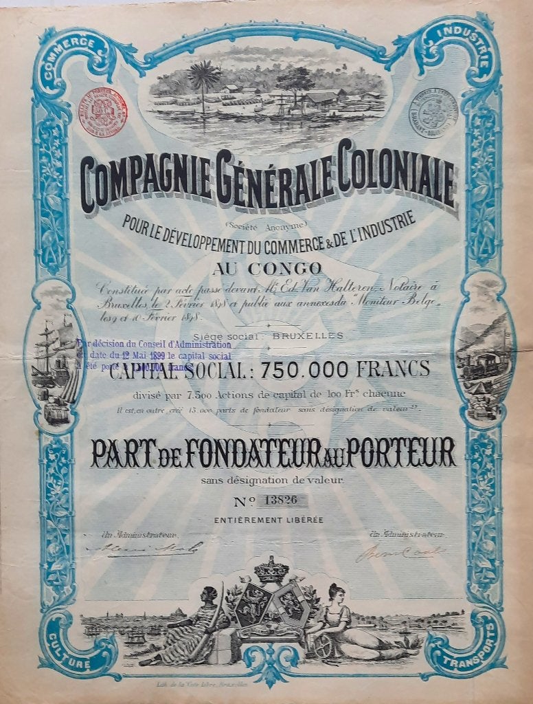 Compagnie Générale Coloniale au Congo - 1898, Postzegels en Munten, Ophalen of Verzenden, Voor 1920, Aandeel
