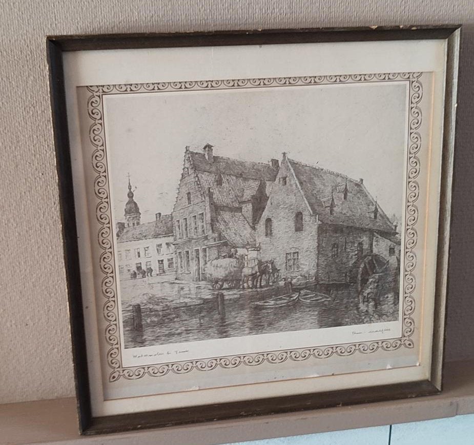 Originele ets " Watermolen te Temse" van  Romain Malfliet., Enlèvement ou Envoi