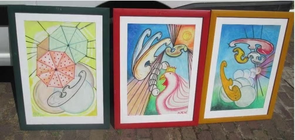 3 Leuke Moderne Geschilderde Aquarellen - gesigneerd, Antiek en Kunst, Ophalen of Verzenden, Papier/karton, Achter glas, Aquarel