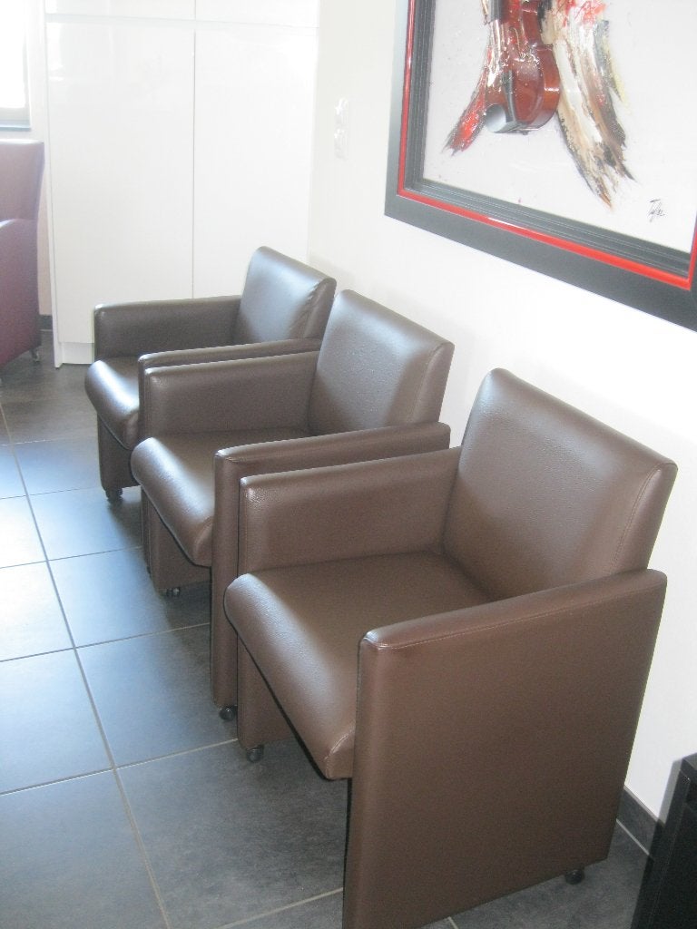 3 lederen fauteuils / stoelen op wieltjes - als NIEUW !!!, Ophalen, Zo goed als nieuw, Leer