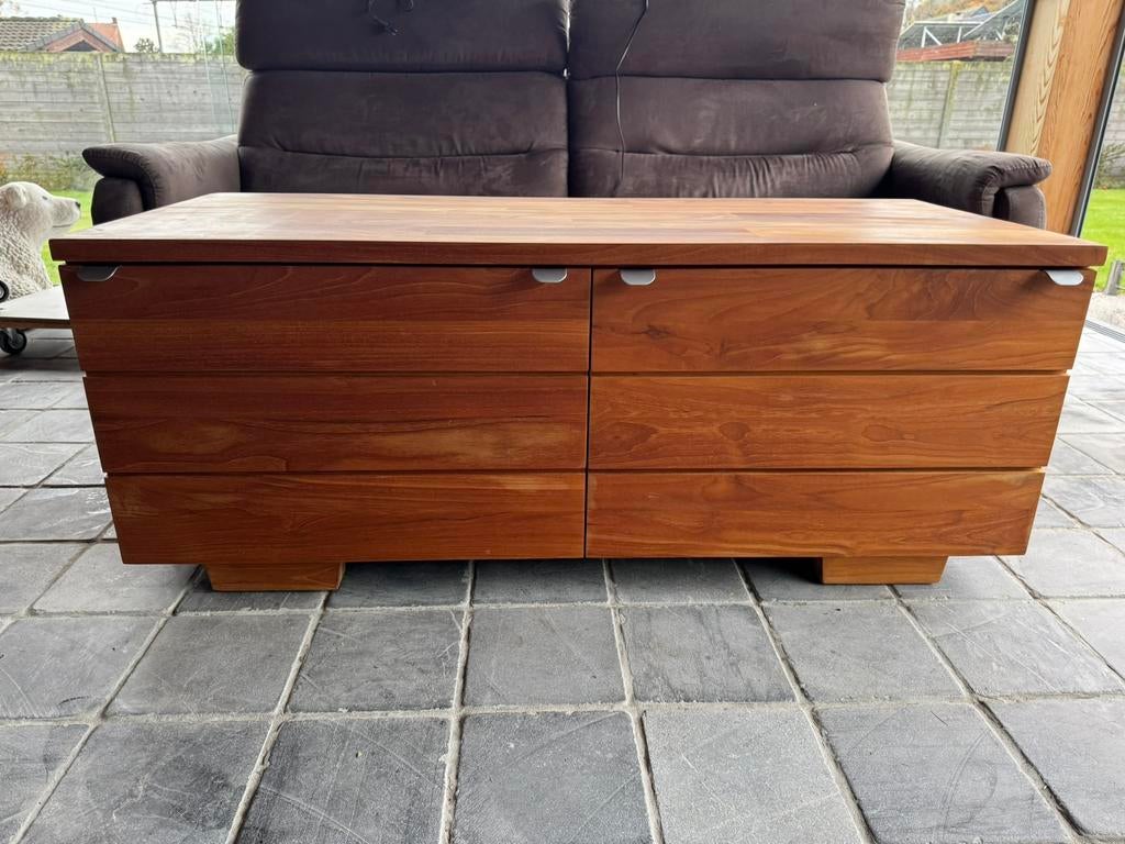 Mooie houten tv meubel ( 131 cm x 56 cm x 52 cm ), Ophalen, 100 tot 150 cm, Teakhout, Minder dan 100 cm