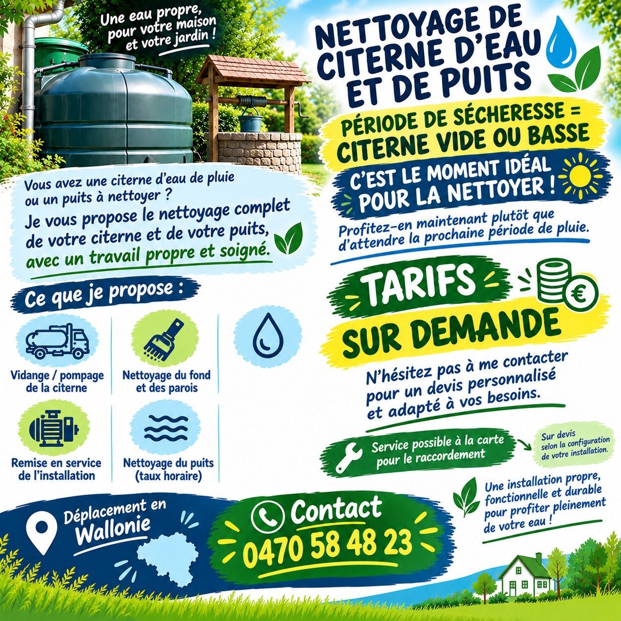 Nettoyage puits et citernes, Enlèvement ou Envoi