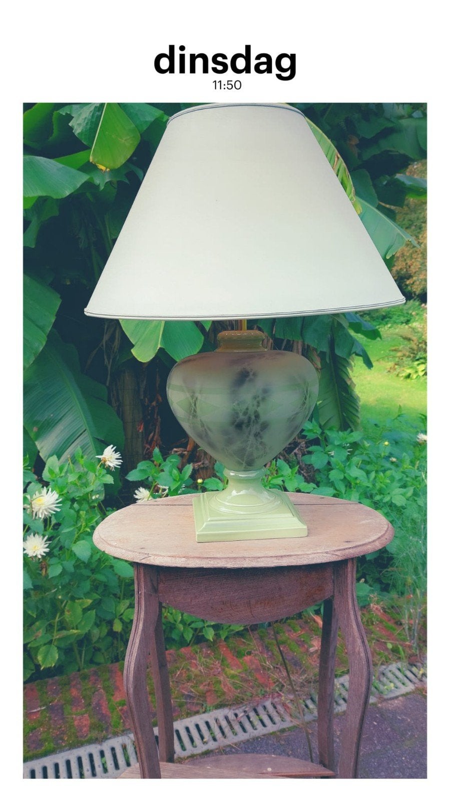 L DRIMMER vintage tafellamp/voet keramiek en glas/, Ophalen of Verzenden, Glas, Met kap, Vintage