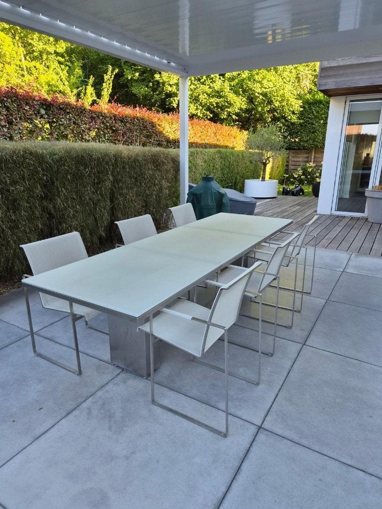 Tuintafel + 6 stoelen, Ophalen, Zo goed als nieuw, Rechthoekig, Aluminium