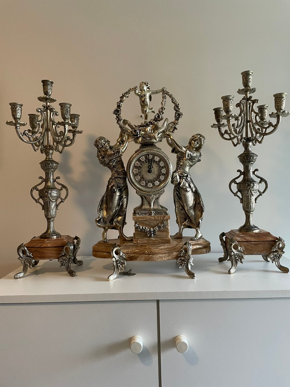 Schouwgarnituur zilver., Ophalen, Zilver