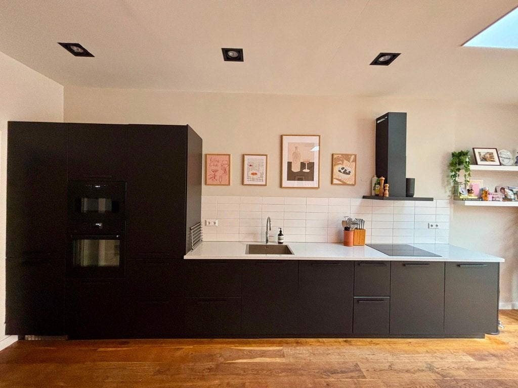 Moderne matzwarte rechte keuken 5,21 meter GEDEMONTEERD, Huis en Inrichting, Zwart, Enkelwandige keuken, Ophalen of Verzenden