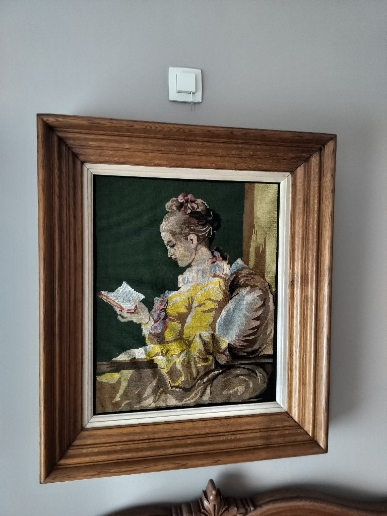 ingelijst gobelin-borduursel, Enlèvement ou Envoi, Vintage, Encadré