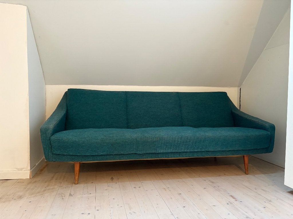 Groene zetel op houten pootjes, Gebruikt, Minder dan 75 cm, Driepersoons, Rechte bank