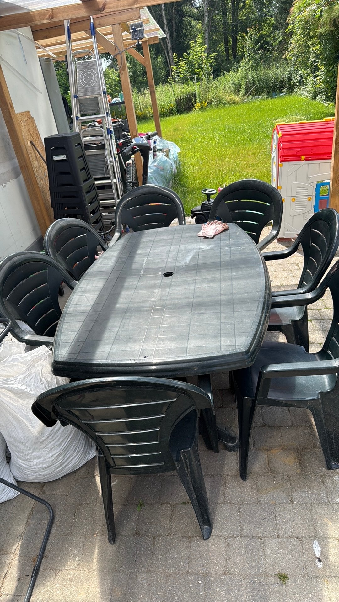 TABLE DE JARDIN + 7 CHAISES, Jardin & Terrasse, Ensembles de jardin, Enlèvement, Comme neuf