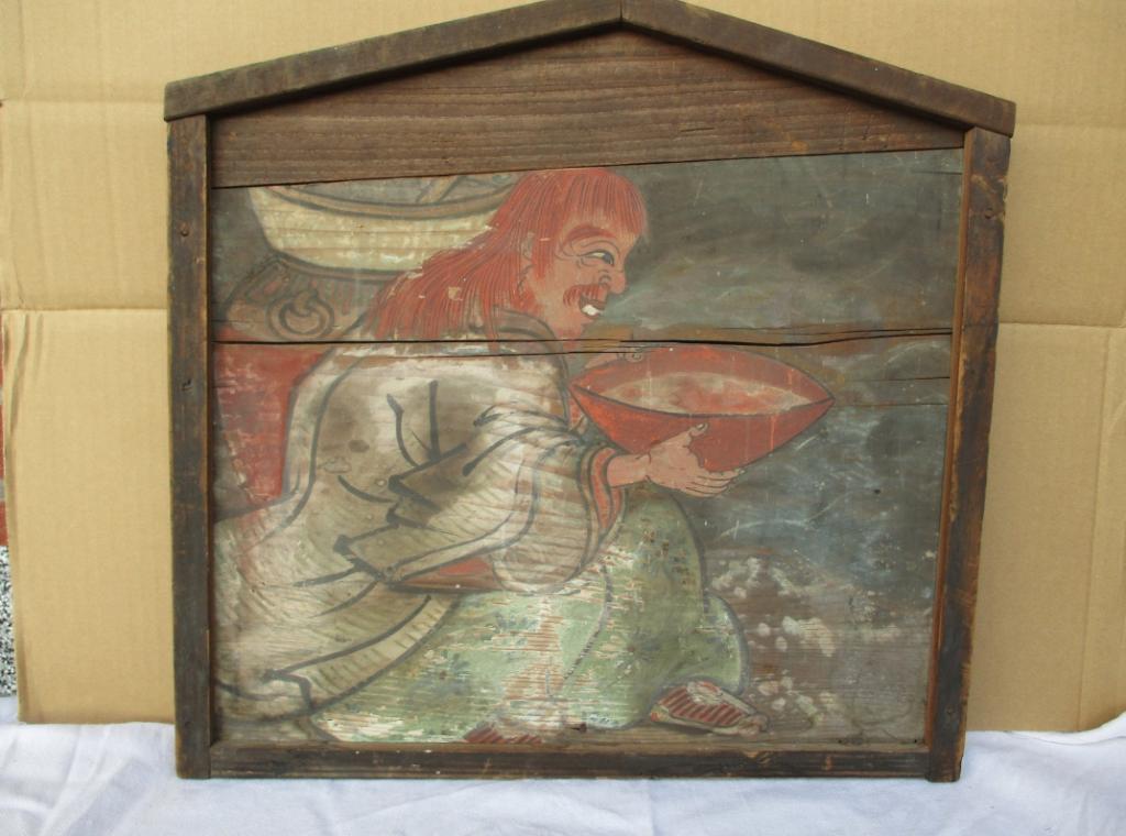Ema votiefplaquette met drinkende man - Hout - Japan - 19e, Ophalen of Verzenden