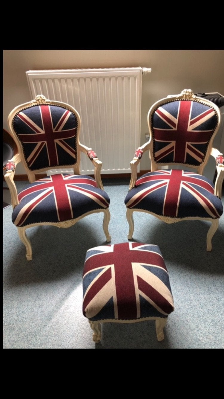 2 chaises avec imprimé drapeau anglais, Maison & Meubles, Enlèvement, Comme neuf