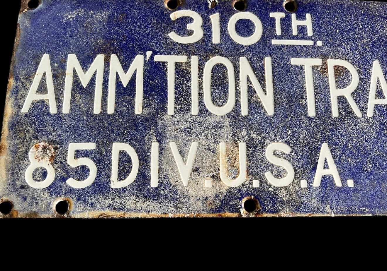 U.S. Army Enamel Sign 310th Ammunition Train, 85th Div, Collections, Enlèvement ou Envoi