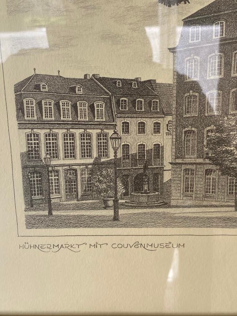 Gesigneerde ets Hunermarkt mit Couventmuseum, Ophalen of Verzenden, Ets