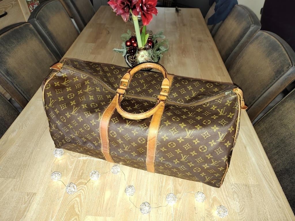 Vintage Louis Vuitton Keepall 55 - old model, Enlèvement ou Envoi, Moins de 35 cm, Brun, Utilisé