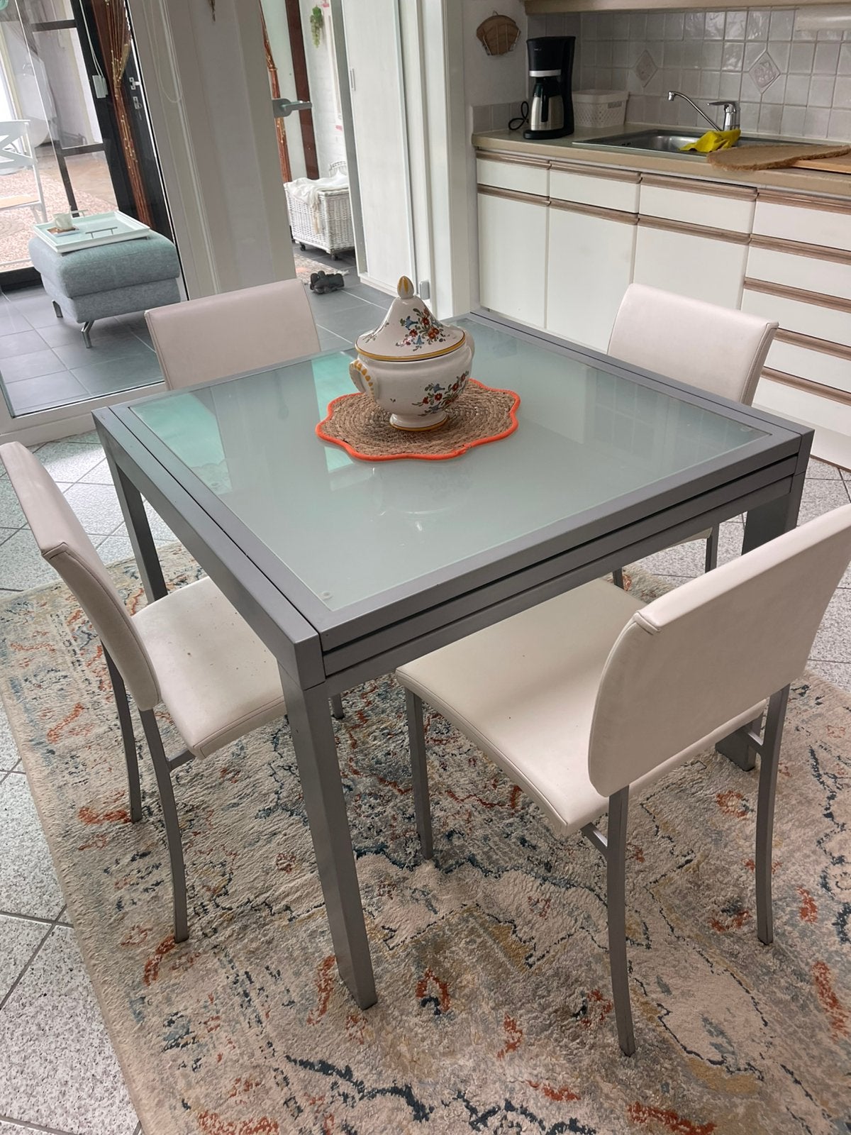 Tafel 90X90 of 90X180 (zonder de stoelen), Ophalen, Zo goed als nieuw, Aluminium