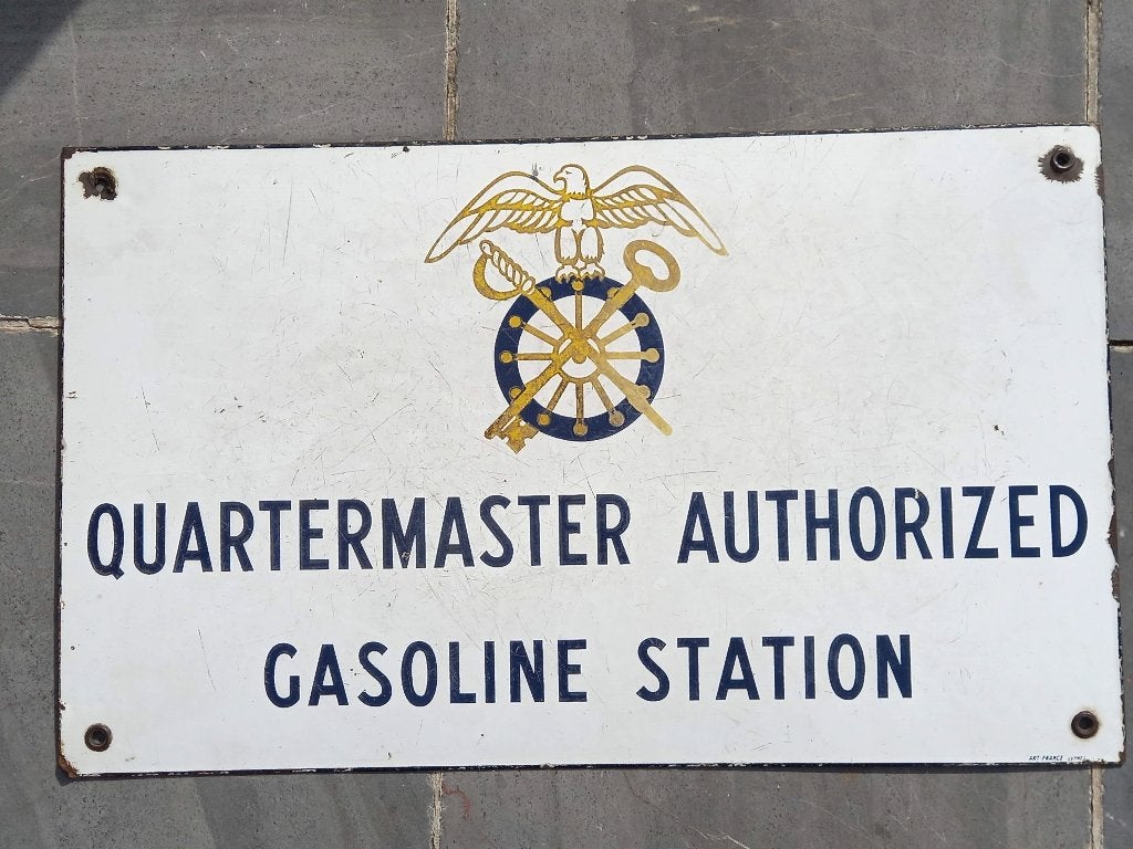 Plaque émaillée américaine WO2 Gasoline Station, Collections, Objets militaires | Seconde Guerre mondiale, Armée de terre, Enlèvement ou Envoi