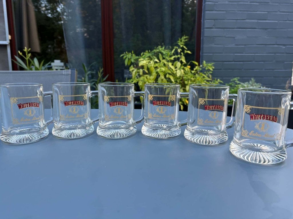 6 chopes à bière vintage Whitbread Extra Stout avec poignées, Collections, Enlèvement ou Envoi, Comme neuf, Chope(s)