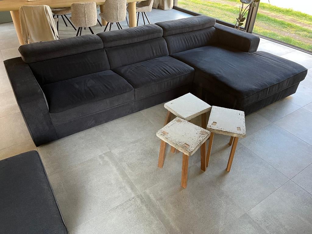 Donkerblauwe hoekzetel met chaise longue, Ophalen, Gebruikt, 300 cm of meer, Vierpersoons of meer
