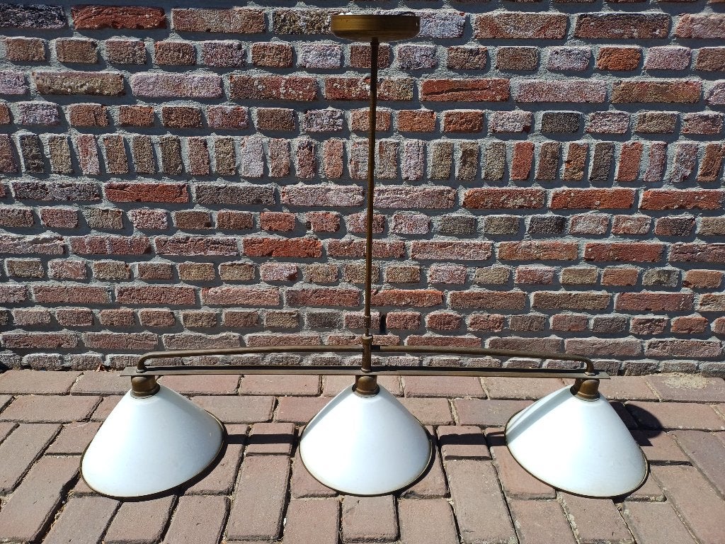 Landelijke hanglamp – brons/wit - prijs € 100, Ophalen, Gebruikt, Natuurlijk materiaal, E27 (groot)