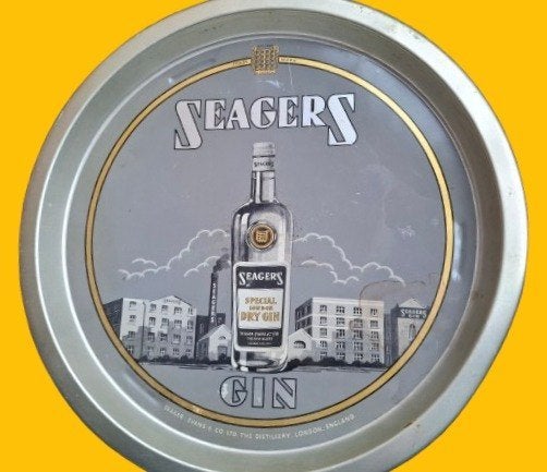 Gin Seagers 🟡 plateau publicitaire vintage Art Déco Ø 32 cm, Enlèvement ou Envoi, Utilisé, Autres types