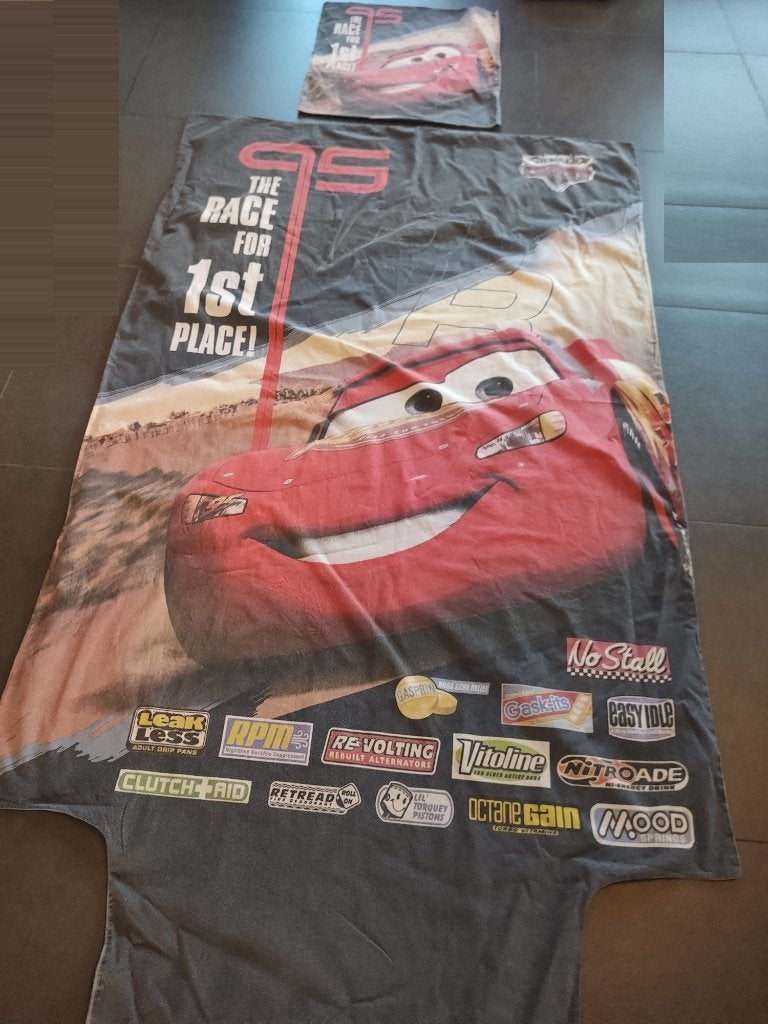 Warm flanellen dekbedovertrek (eenpersoons) cars, Gebruikt, Overige merken, Meerkleurig, Dubbelzijdig