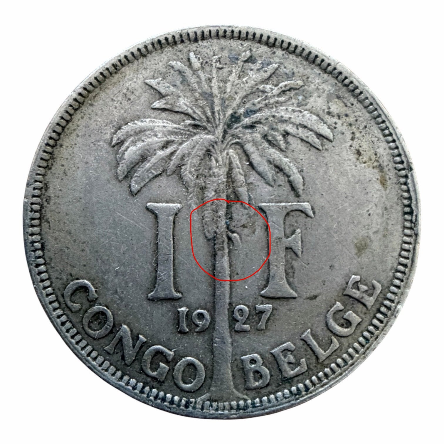 Belgisch Congo 1 Franc 1927 Vallende kokosnoot, Ophalen