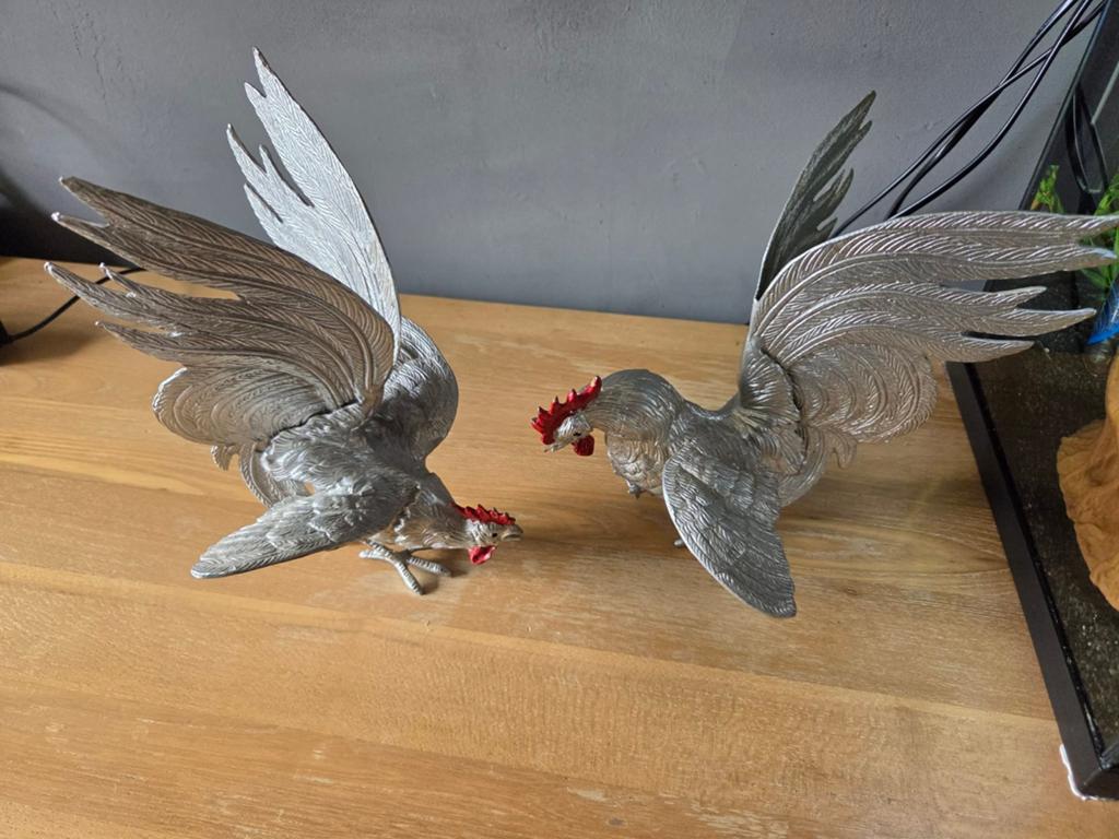 2 kemphanen van messing, Dieren en Toebehoren, Vogels | Overige Vogels