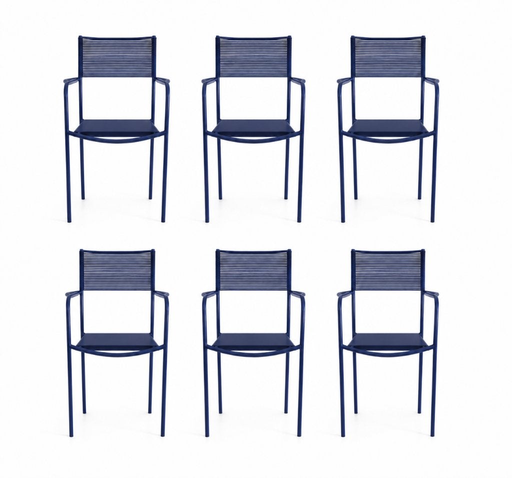6 Belotti iconische blauwe 'Spaghetti' stoelen voor [Alias],, Antiek en Kunst, Ophalen