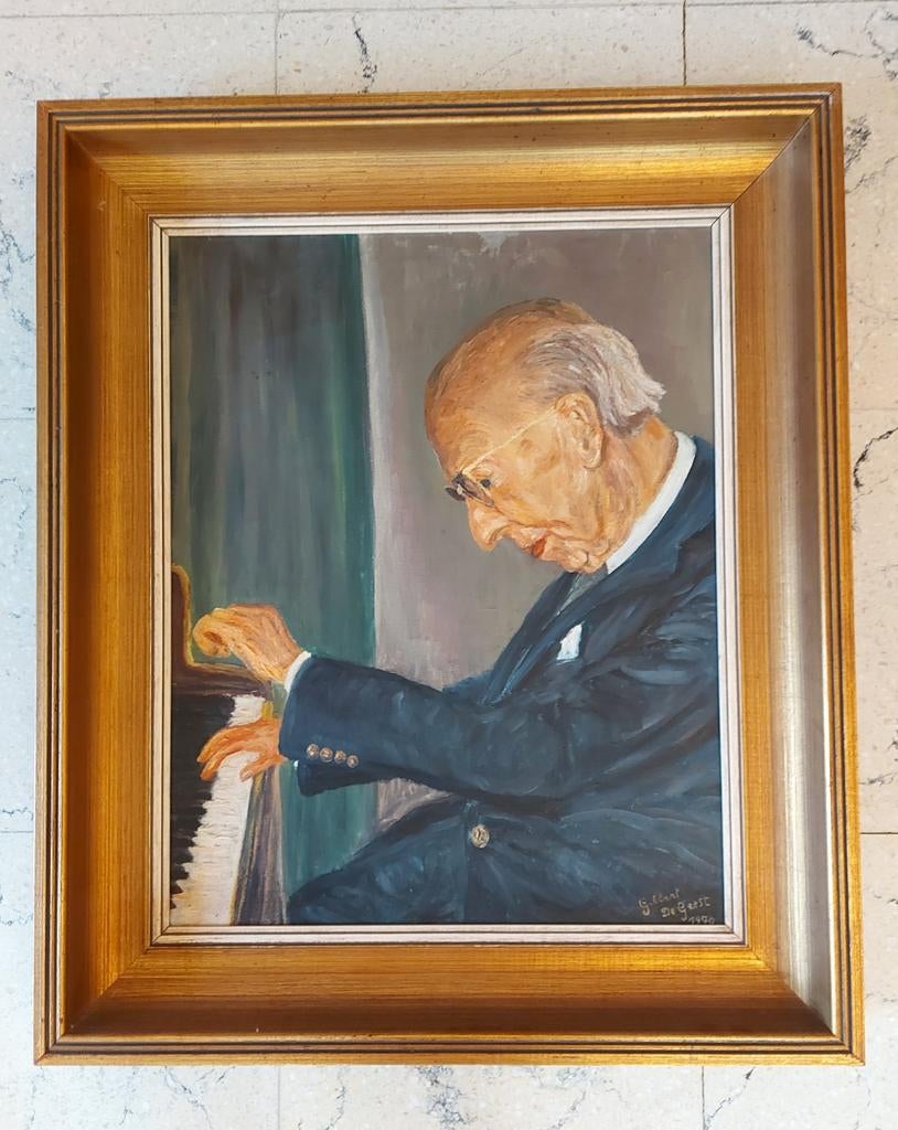 Gouden kader met schilderij oude pianist 53.5 cm x 63.5 cm, Ophalen
