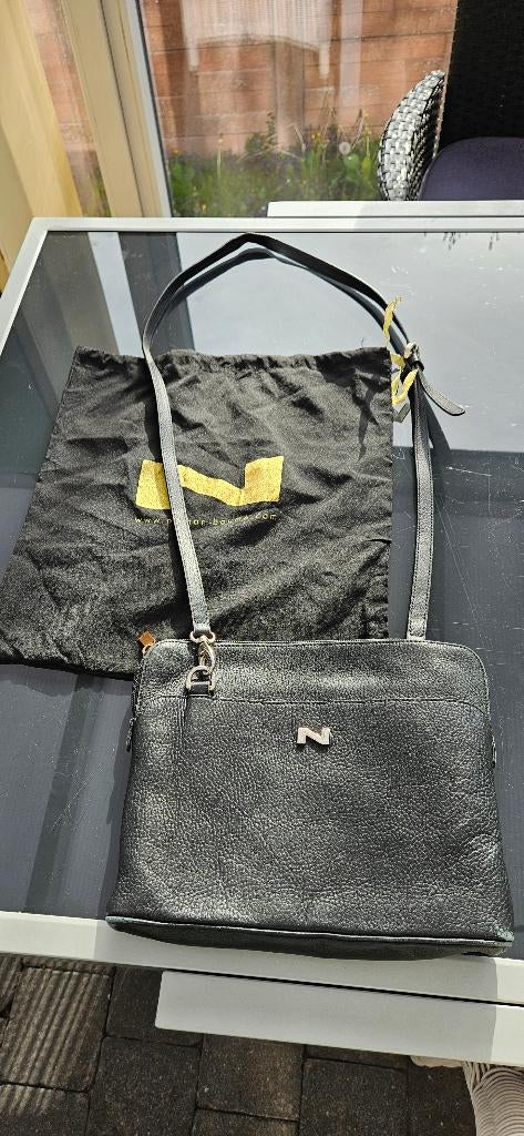 Zwarte handtas uit Leer Nathan, Ophalen of Verzenden, Gebruikt, Zwart, Handtas