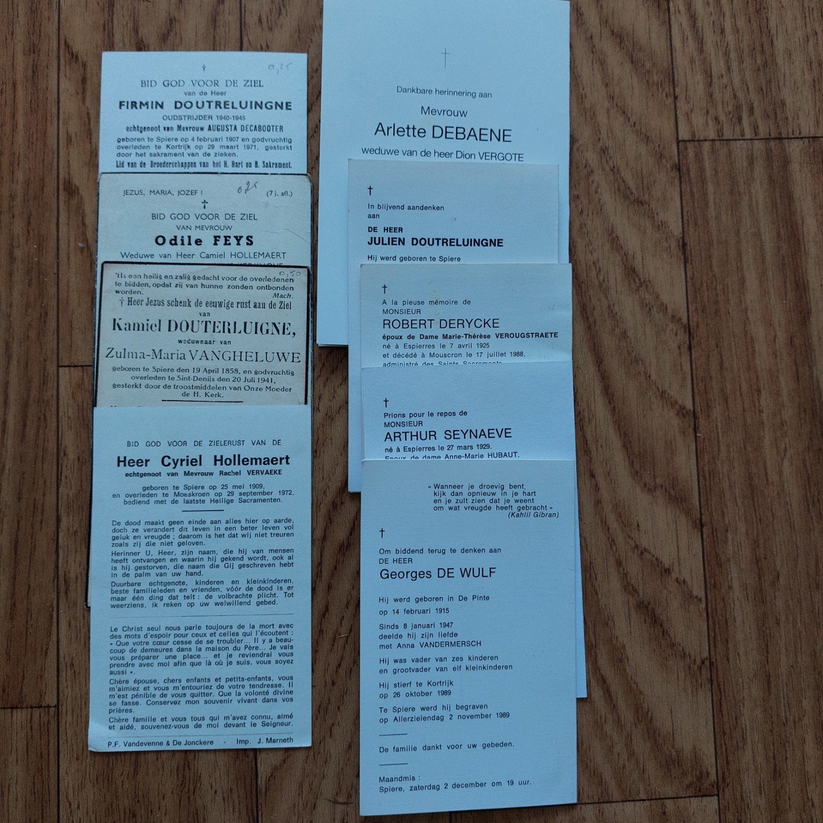 lot bidprentjes uit Spiere (Espierres), Ophalen of Verzenden