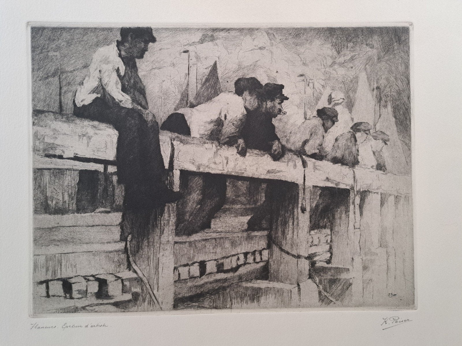 PEISER Kurt "Flaneurs" ets (épr. d´art.), Ophalen of Verzenden, Ets, Ingelijst
