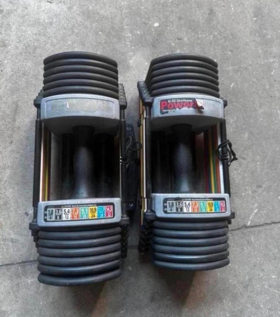2x 14,5 Verstelbare Powerblocks Dumbbells, Sport en Fitness, Fitnessmaterialen, Gebruikt, Dumbbell, Ophalen