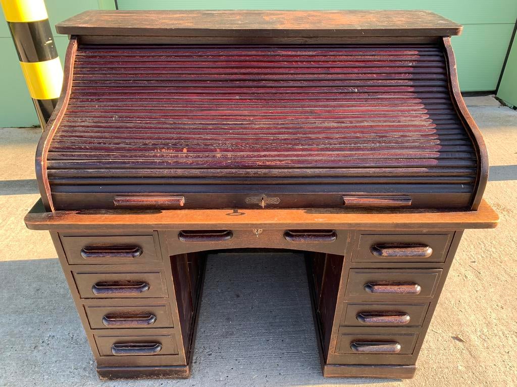 Prachtig antiek cilinderbureau met klassieke roldeur, Ophalen